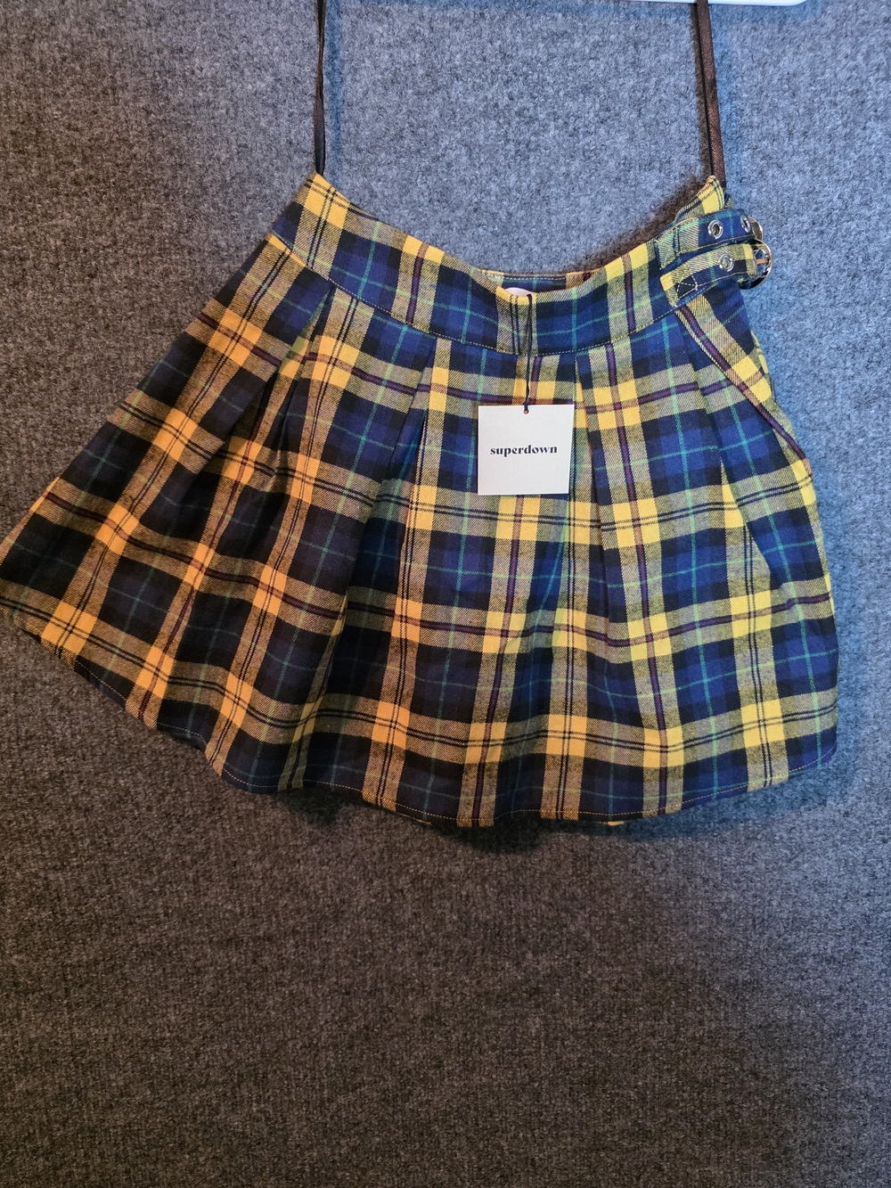 superdown Plaid Pleated Mini Skirt Womens S Yellow Navy Y2K Schoolgirl NWT